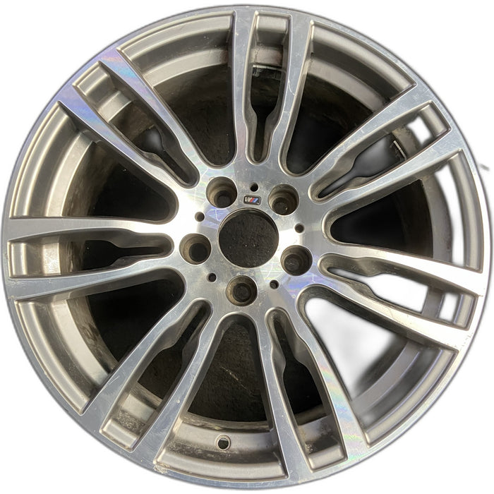 19" BMW 320i 12-13 , 19x8 , 14 spoke Original OEM Wheel Rim - MACHINED SILVER - Front View