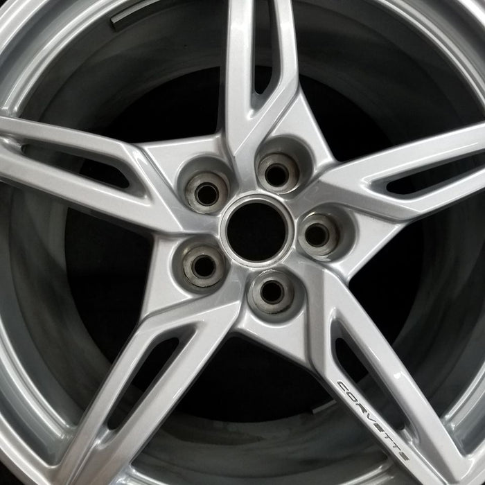 20" CORVETTE 20-22 rear 20x11 5 spoke gloss silver opt Q8P Original OEM Wheel - Angle View