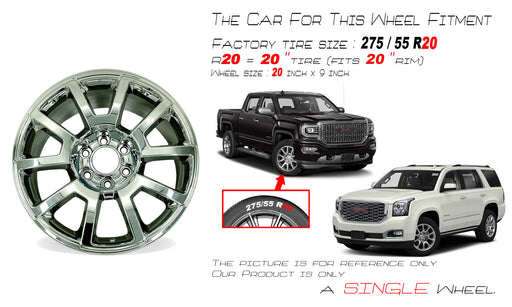 20" Single 20x9 Chrome Wheel For GMC Sierra Yukon XL 1500 2015-2020 OEM Quality - Angle View