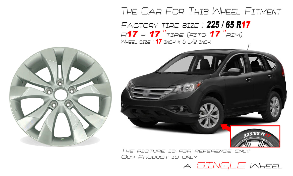 17" Single 17x6.5 Silver Wheel For Honda CR-V 2012-2014 OEM Quality Replacement - Angle View
