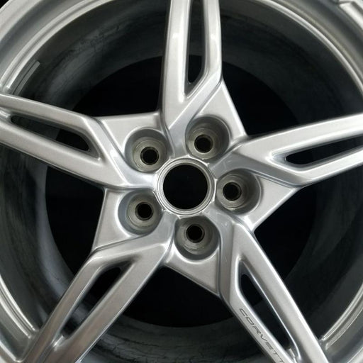 20" CORVETTE 20-22 rear 20x11 5 spoke gloss silver opt Q8P Original OEM Wheel - Angle View