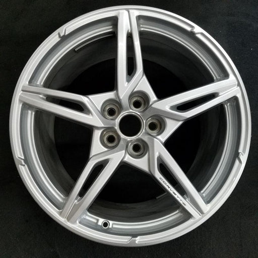 20" CORVETTE 20-22 rear 20x11 5 spoke gloss silver opt Q8P Original OEM Wheel - Front View
