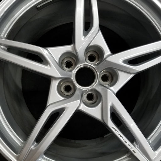 20" CORVETTE 20-22 rear 20x11 5 spoke gloss silver opt Q8P Original OEM Wheel - Angle View