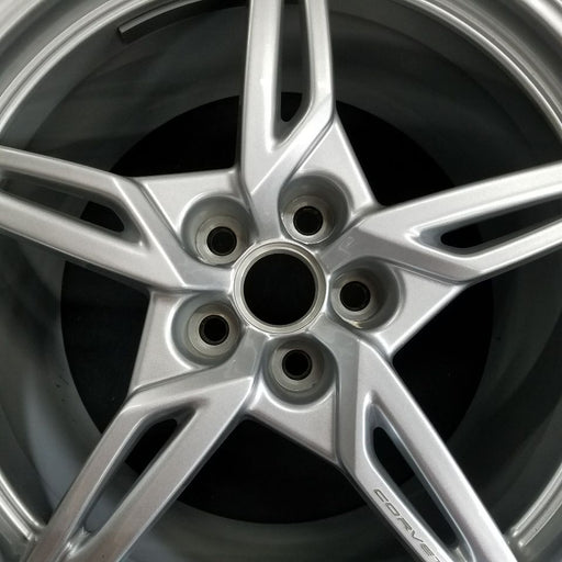 20" CORVETTE 20-22 rear 20x11 5 spoke gloss silver opt Q8P Original OEM Wheel - Angle View