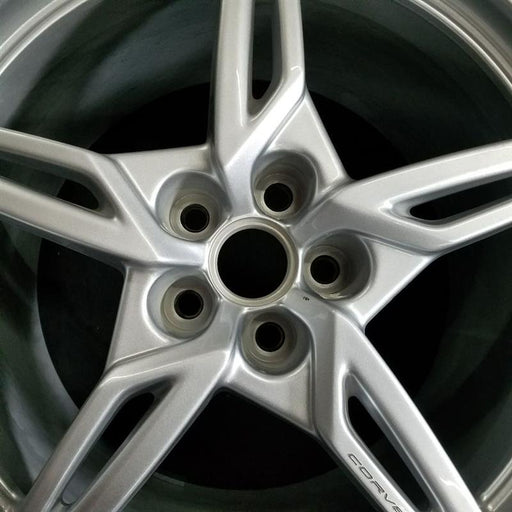 20" CORVETTE 20-22 rear 20x11 5 spoke gloss silver opt Q8P Original OEM Wheel - Angle View