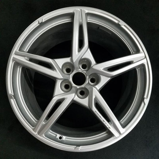 20" CORVETTE 20-22 rear 20x11 5 spoke gloss silver opt Q8P Original OEM Wheel - Front View