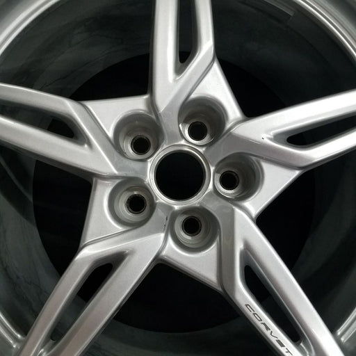 20" CORVETTE 20-22 rear 20x11 5 spoke gloss silver opt Q8P Original OEM Wheel - Angle View